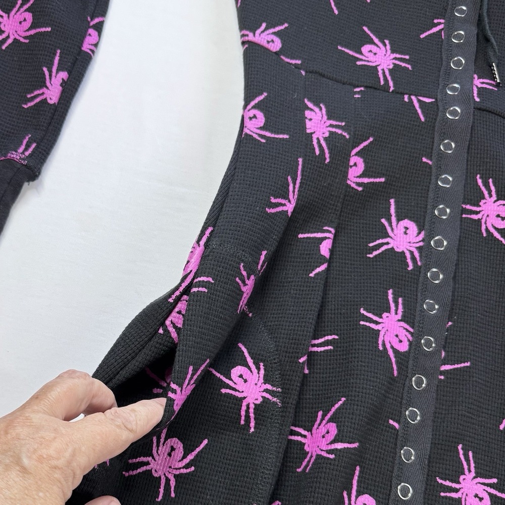 Betsey Johnson Y2K Spider Thermal Dress Sz  XS Black Pink Goth Witchy Hoodie - Picture 6 of 16